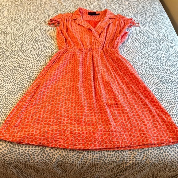 Maeve | Coral Red Patterned Midi Dress - Picture 5 of 10